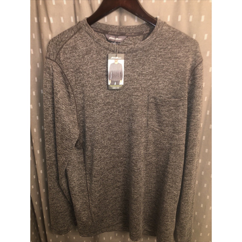 Eddie Bauer Long Sleeve Pocket Tee Textured Heather Gray Fabric Size Large NWT